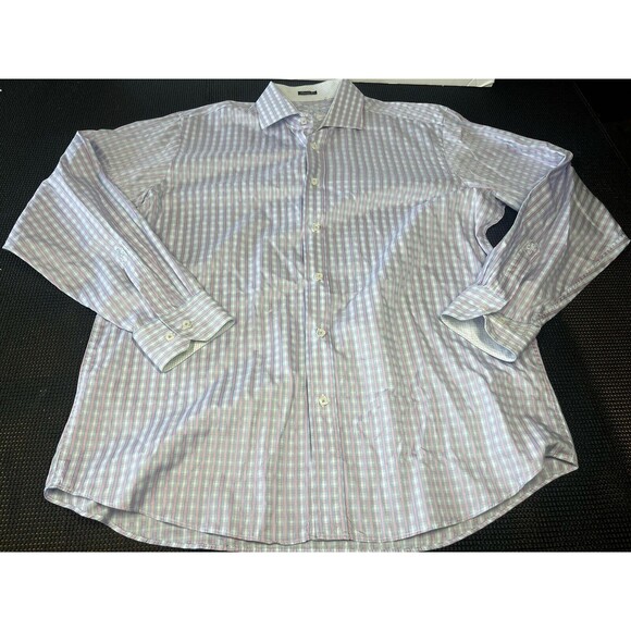 Bugatchi Shirt Mens Sz XL Pink & Blue Striped Shaped Fit Flip Cuff Long Sleeve‎ - Picture 1 of 5